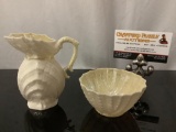 Vintage BELLEEK fine porcelain creamer and sugar bowl, approx 4 x 4.5 in.