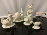 4 pc. lot Department 56 SNOWBUNNIES easter bunny child figurines, goose, nice condition