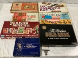 7 pc. vintage board games; Parker Brothers - Clue, Alaskan Gold Rush, Mickey Mouse Club Game, The