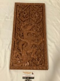 Vintage Thai wood cut art piece of warriors in combat