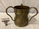 Antique brass spittoon w/ 3 handles, approx 12 x 10 in.