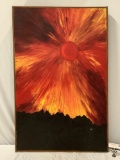 Lg. framed 1964 original canvas painting of a sunset by Kleinlein, approx 30 x 47 in.