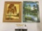 2 pc.lot of framed scenic painting w/ stone accents, 1 w/ marble frame, see pics