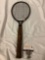 Vintage wood handle tennis racket, approx 9 x 27 x 2 in.