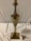 Vintage brass table lamp, tested and working, approx 6 x 6 x 23 in.