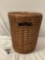 Woven hamper basket w/ lid and handles, approx 20 x 16 in.