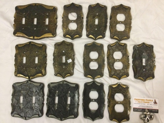 13 pc. Lot of metal light switch plates, outlet covers, approx 7 x 6 in. largest.