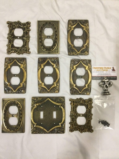 9 pc. Lot of metal light switch plates, outlet covers, approx 5 x 5 in. largest.