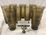 9 pc. Lot vintage ripple glass tumbler drinking glasses, approx 3.5 x 7 in.