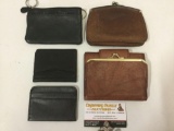 5 pc. Lot of leather wallets / billfolds ; Buxton top grade cowhide, Fossil