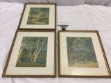 3 pc. Lot of framed 1963 canvas photo prints, approx 11.5 x 13.5 in.
