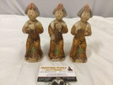 3 pc. Lot of Asian glazed ceramic pottery figures, approx 2 x 6 in.