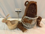 2 pc. lot animal shaped baskets; frog & bunny, approx 15 x 14 x 9 in.
