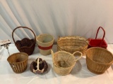 8 pc. lot of woven baskets in various styles.