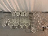 28 pc. lot of crystal / glass drinking glasses, 5 styles