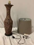 Vintage lamp w/ shade, tested and needs maintenance, approx 8 x 26 in.