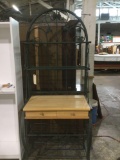 Very nice metal Bakers rack with grape motif design and Oake table top with two drawers