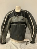 Alpinestars cow leather padded motorcycle jacket, size 44, shows wear from use, approx 26 x 24 in.