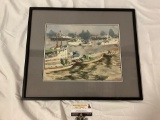 Framed original watercolor painting of ships at sea signed by artist, nice piece