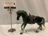 Vintage painted Porcelain Horse with rubber saddle, approx. 9 x 7 x 3 in.