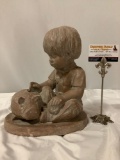 Vintage Austin Prod. 1976 child w/ piggy bank sculpture art by Marion Besunder, approx 9 x 11 in.