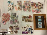 Lg. lot of sorted US / foreign postage stamps, framed Vietnam aircraft set, many styles/ countries,