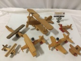 8 pc lot of vintage wood model plane toys, Vermont, Germany, see pics