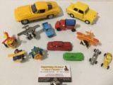 Lot of plastic / die cast toy cars / aircraft; TOMY windups, Tootsie Toy, DDR Traubi, 63 Corvette