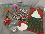 Lot of Christmas holiday decorations; cloth event calendar w/ Velcro ornaments, Disney Mickey &