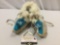 Vintage/antique Native American fur lined leather moccasins with beaded whale designs