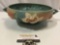 vintage ROSEVILLE USA pottery; large 2-handle bowl w/ floral design