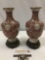 2 pc. lot antique Chinese copper vases w/ wood stands