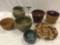 7 pc. lot ceramic stoneware plater pots / bowl, basket planters, Native American woven plate