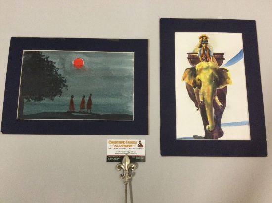 2 pc. lot original watercolor paintings from Thailand, approx 13 x 10 in.
