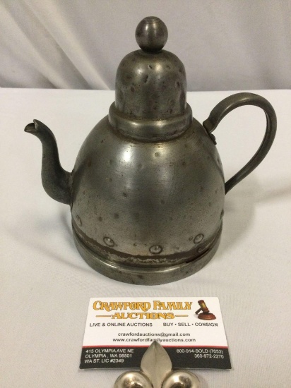 Antique pewter teapot w/ green glass interior bottle, see pics