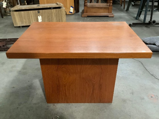 Mid century Lindegaards Furniture wood table made in Denmark, approx 22 x 32 x 19 in.