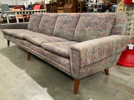 Mid-century Danish wood frame couch w/ 6 Teak Legs, reupholstered