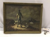 Antique framed original canvas oil painting by Ralph Anderson, canvas has damage, see pics