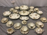 Antique 55 pc. set of ROYAL DOULTON Old Leeds Sprays English fine china; plates, cups, saucers,