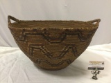 Antique large Native American handmade basket w/ handles , shows wear, see pics