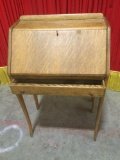 Small antique / vintage Tiger oak Secretary desk w/ cabriolet legs