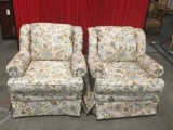 Elegant pair of floral design matching easy chairs made by New England inc.