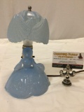 Antique blue glass lamp shaped like girl in dress, tested/working, nice condition