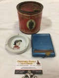 3 pc. Lot antique tobacco collectibles; 1968 Lil Abner - Dogpatch ashtray, Prince Albert can, TOP