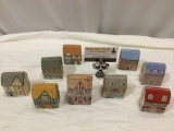 9 pc. Lot vintage miniature house tin containers; HunkyDory Design / Elite Gifts by Dana Kubrick