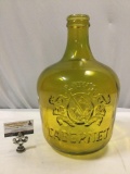 Vintage large yellow glass Cabernet bottle w/ raised logo, approx 10 x 17 in.