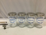 4 pc. lot if vintage GRAFCO glass medical supply jars w/ chrome lids, made in Hungary