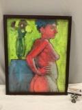 Framed original female nude painting by Daniel Weismehl, approx 17 x 21 in.