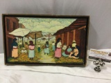 Framed original painting on board signed by artist Lopez, 14.5 x 9 in.