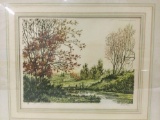 Vintage framed Paris Etching Society USA nature scene art print signed by artist